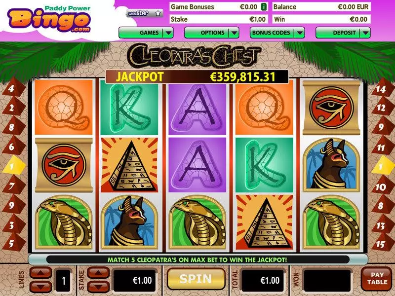 Cleopatras Chest  Real Money Slot made by Virtue Fusion - Main Screen Reels