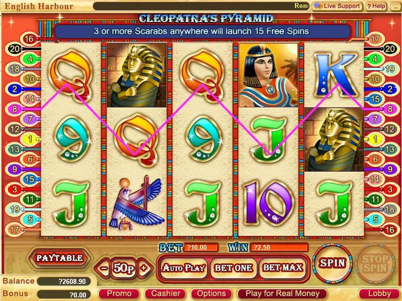 Cleopatra's Pyramid  Real Money Slot made by WGS Technology - Main Screen Reels