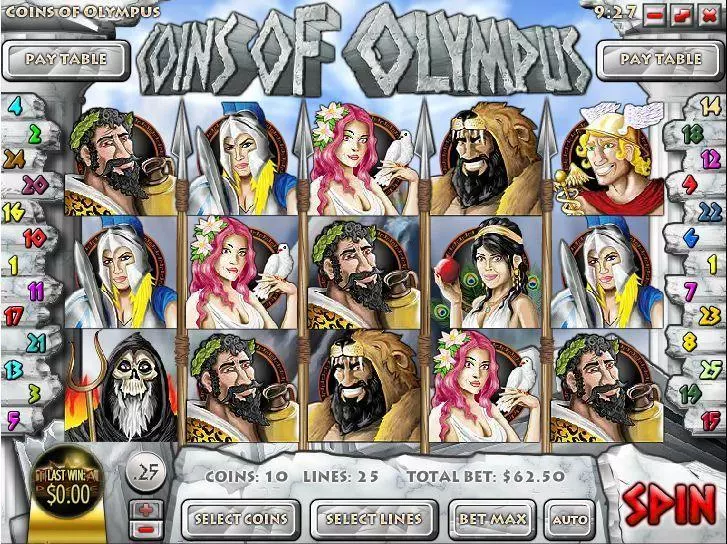 Coins of Olympus  Real Money Slot made by Rival - Main Screen Reels