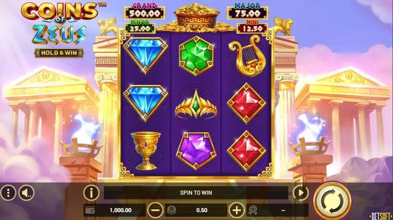 Coins of Zeus – HOLD and WIN  Real Money Slot made by BetSoft - Main Screen Reels