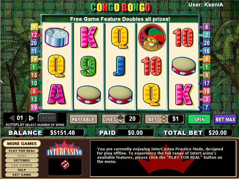 Congo Bongo  Real Money Slot made by CryptoLogic - Main Screen Reels