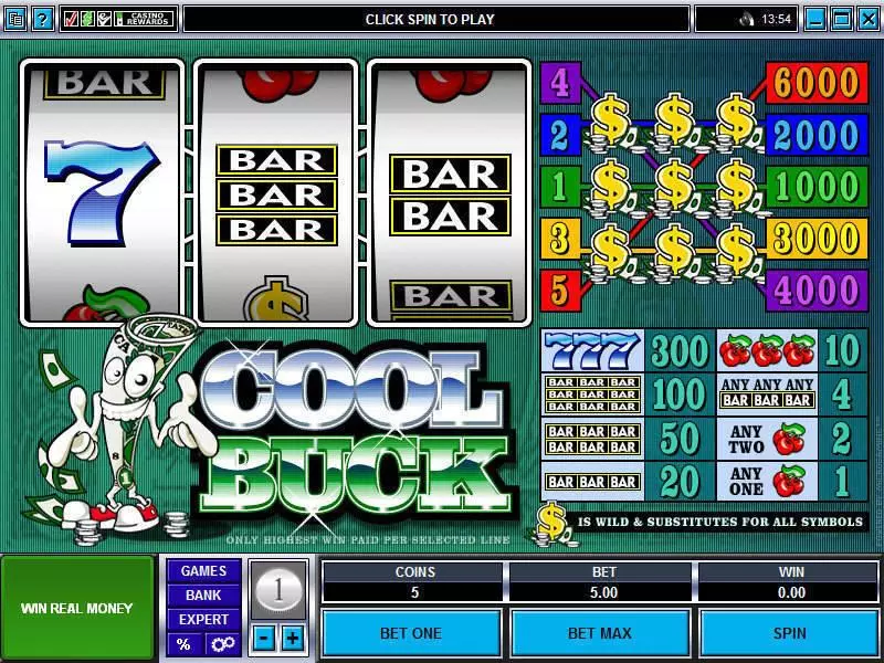 Cool Buck  Real Money Slot made by Microgaming - Main Screen Reels