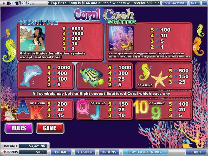 Coral Cash  Real Money Slot made by WGS Technology - Info and Rules