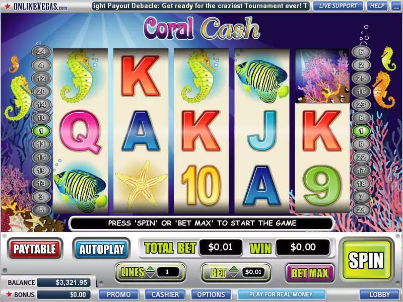 Coral Cash  Real Money Slot made by WGS Technology - Main Screen Reels