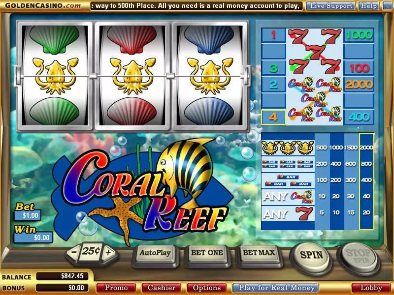 Coral Reef  Real Money Slot made by WGS Technology - Main Screen Reels