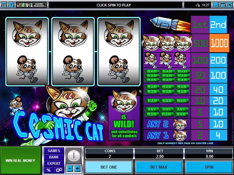 Cosmic Cat  Real Money Slot made by Microgaming - Main Screen Reels