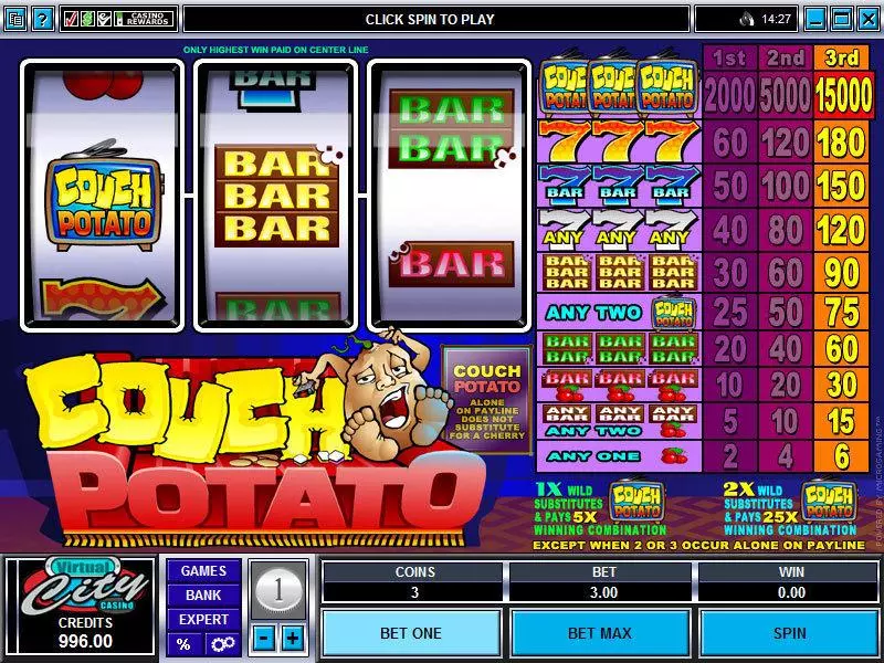 Couch Potato Mini  Real Money Slot made by Microgaming - Main Screen Reels