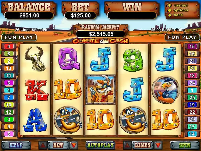 Coyote Cash  Real Money Slot made by RTG - Main Screen Reels