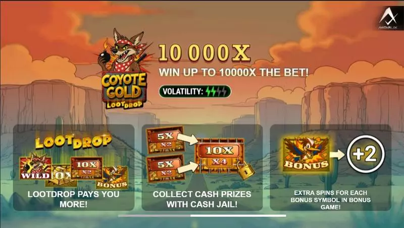 Coyote Gold  Real Money Slot made by AvatarUX - Introduction Screen