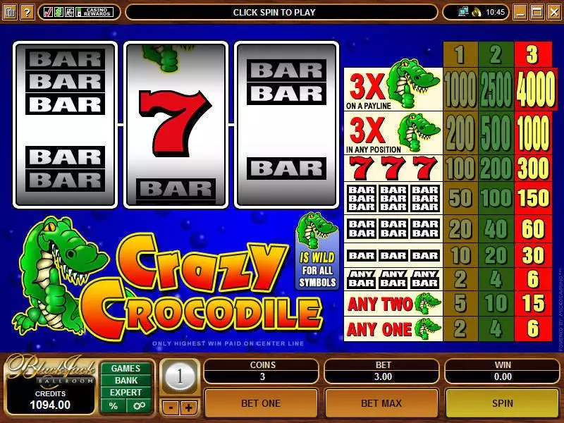 Crazy Crocodile  Real Money Slot made by Microgaming - Main Screen Reels