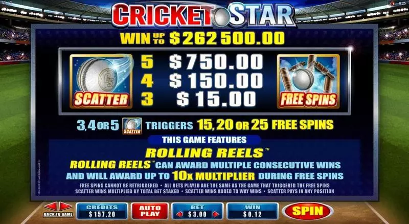 Cricket Star  Real Money Slot made by Microgaming - Info and Rules