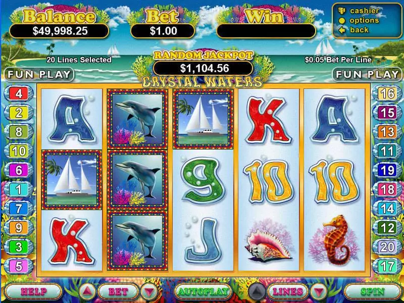 Crystal Waters  Real Money Slot made by RTG - Main Screen Reels