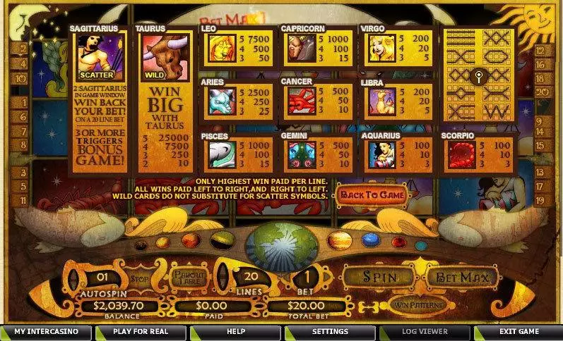 Daily Horoscope  Real Money Slot made by CryptoLogic - Info and Rules