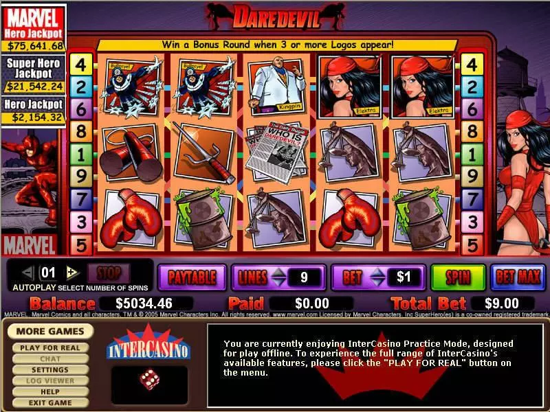 Daredevil  Real Money Slot made by CryptoLogic - Main Screen Reels