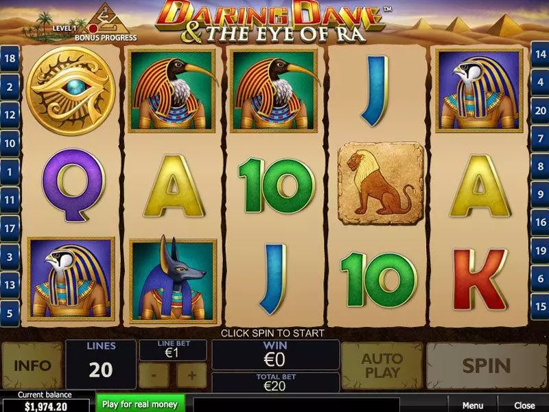 Daring Dave and the Eye of Ra  Real Money Slot made by PlayTech - Main Screen Reels