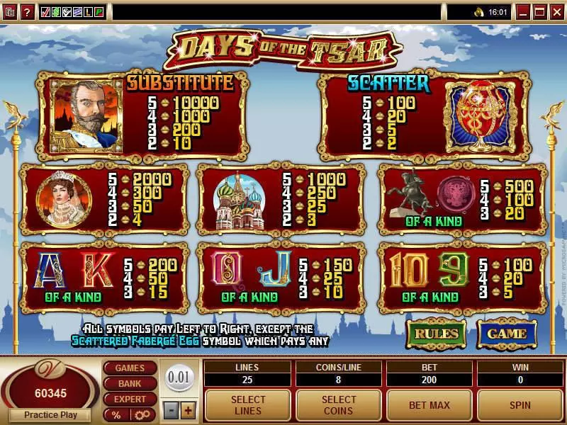 Days of the Tsar  Real Money Slot made by Microgaming - Info and Rules
