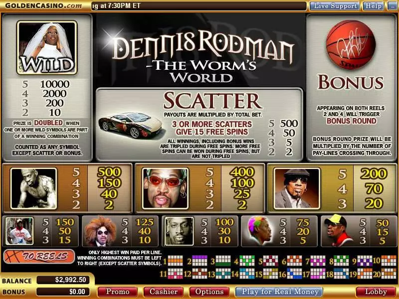 Dennis Rodman - The Worm's World  Real Money Slot made by Vegas Technology - Info and Rules