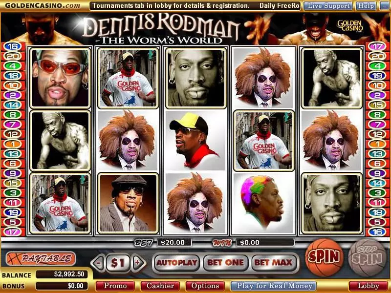 Dennis Rodman - The Worm's World  Real Money Slot made by Vegas Technology - Main Screen Reels
