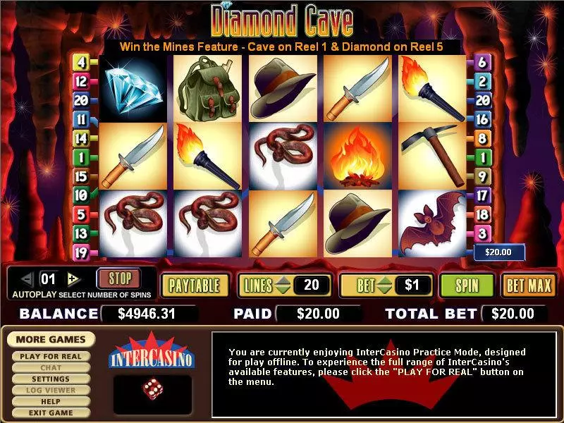 Diamond Cave  Real Money Slot made by CryptoLogic - Main Screen Reels