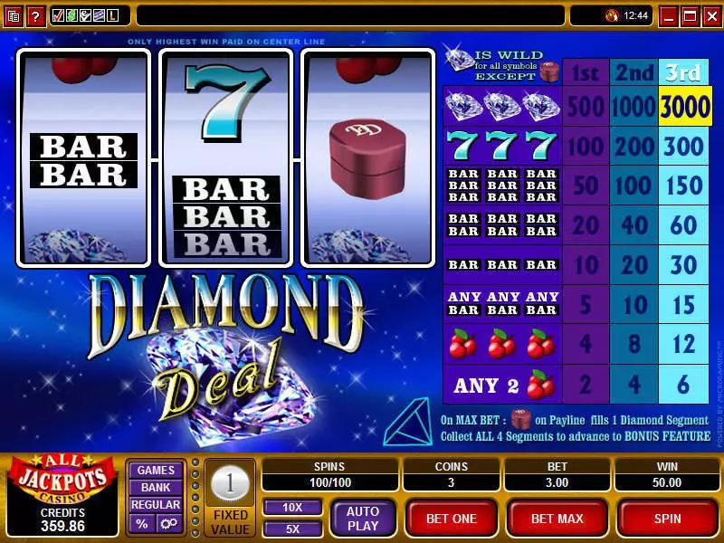 Diamond Deal  Real Money Slot made by Microgaming - Main Screen Reels