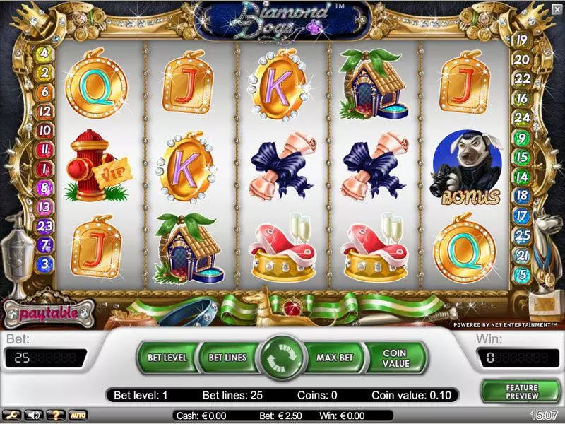 Diamond Dogs  Real Money Slot made by NetEnt - Main Screen Reels
