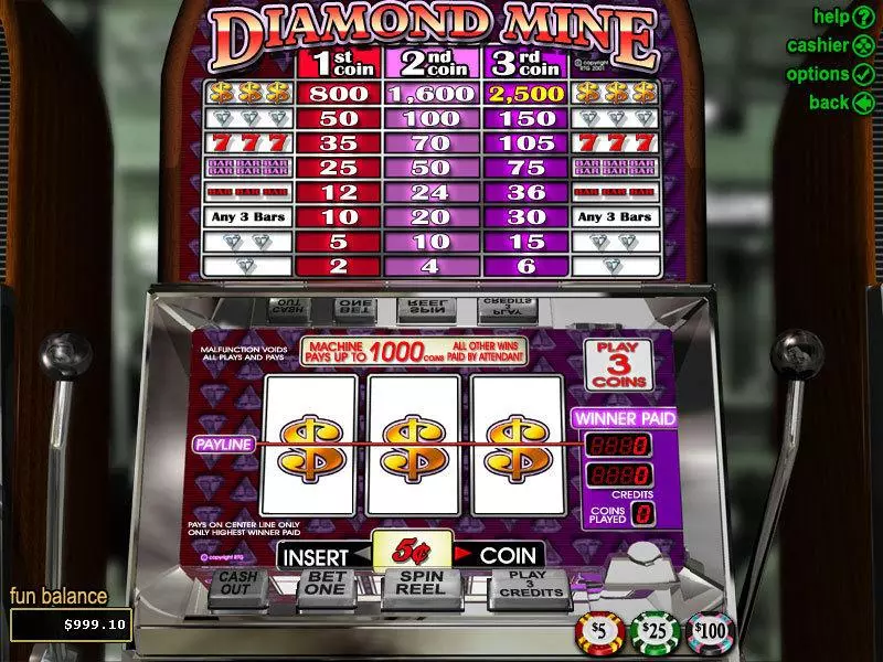 Diamond Mine  Real Money Slot made by RTG - Main Screen Reels