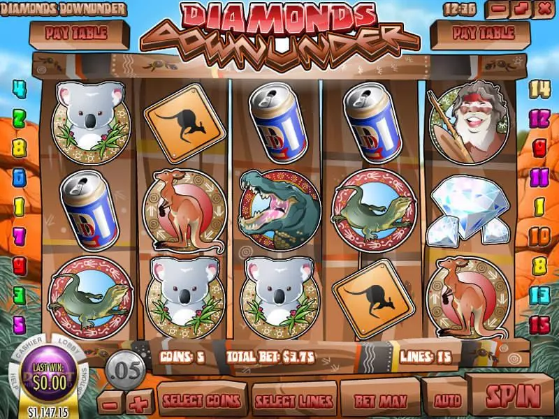 Diamonds Downunder  Real Money Slot made by Rival - Main Screen Reels