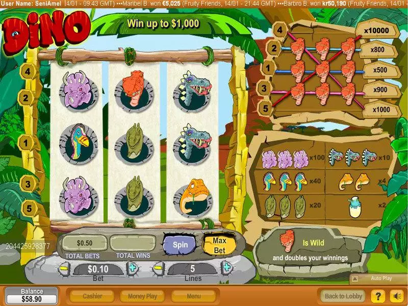 Dino  Real Money Slot made by NeoGames - Main Screen Reels