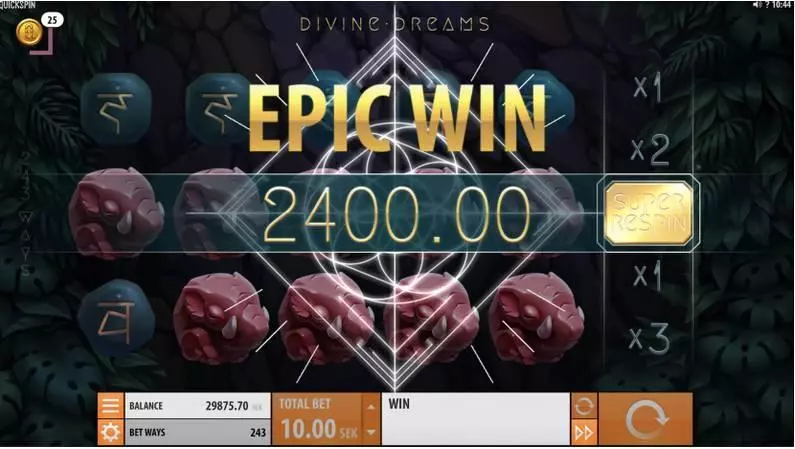 Divine Dreams  Real Money Slot made by Quickspin - Winning Screenshot