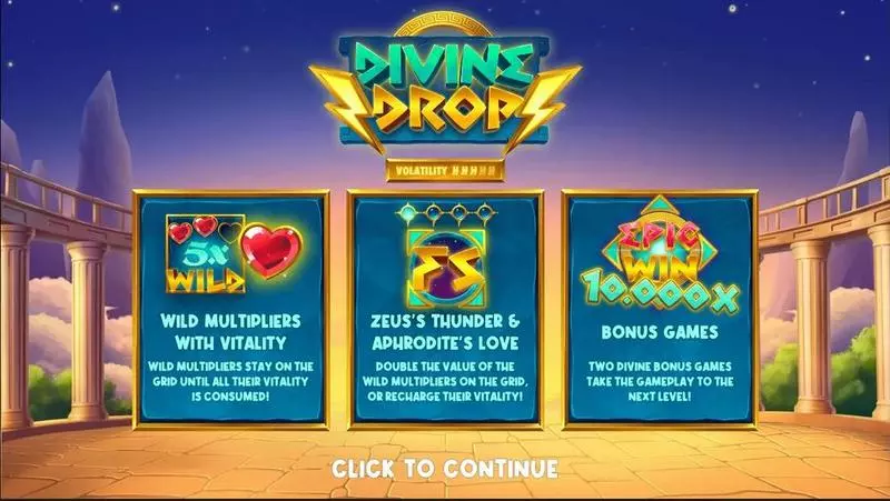 Divine Drop  Real Money Slot made by Hacksaw Gaming - Introduction Screen