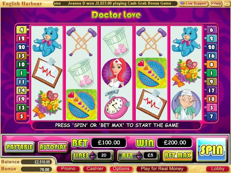 Doctor Love  Real Money Slot made by WGS Technology - Main Screen Reels