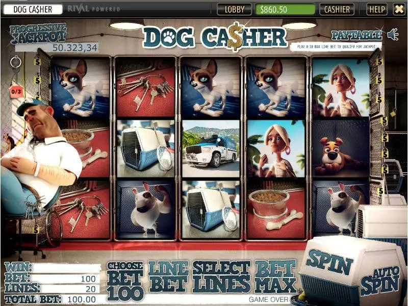 Dog Ca$her  Real Money Slot made by Sheriff Gaming - Main Screen Reels