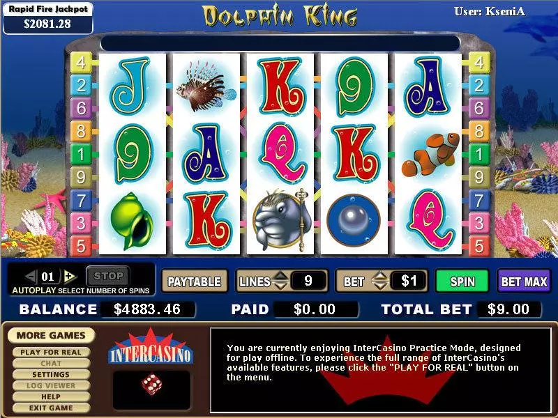 Dolphin King  Real Money Slot made by CryptoLogic - Main Screen Reels