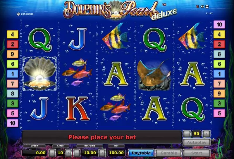 Dolphin's Pearl - Deluxe  Real Money Slot made by Novomatic - Main Screen Reels