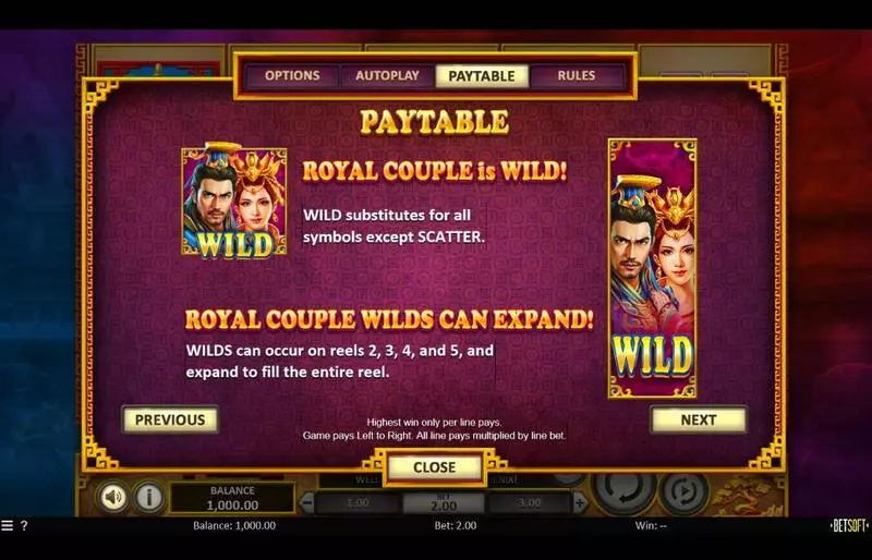 Dragon & Phoenix  Real Money Slot made by BetSoft - Paytable
