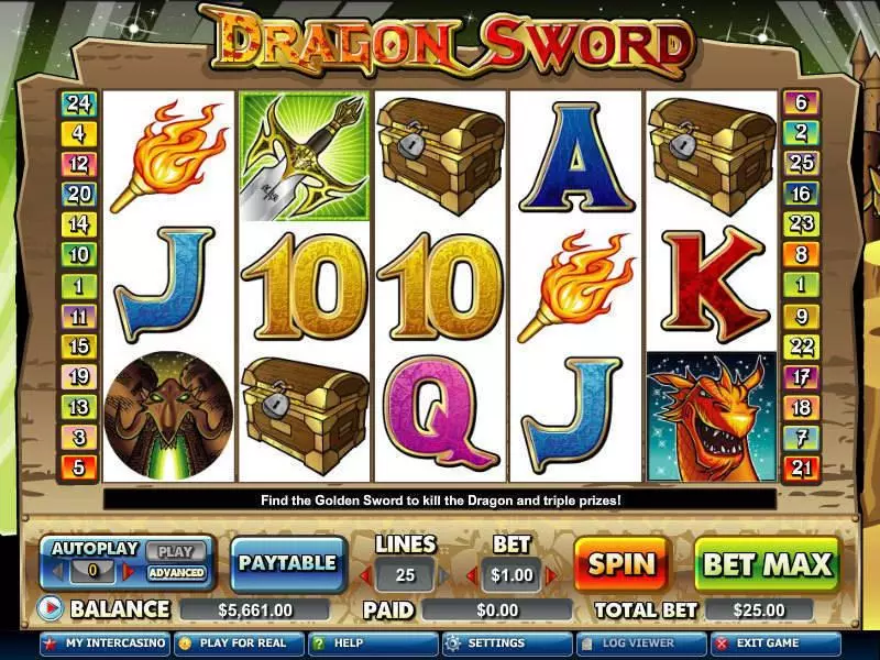 Dragon Sword  Real Money Slot made by CryptoLogic - Main Screen Reels