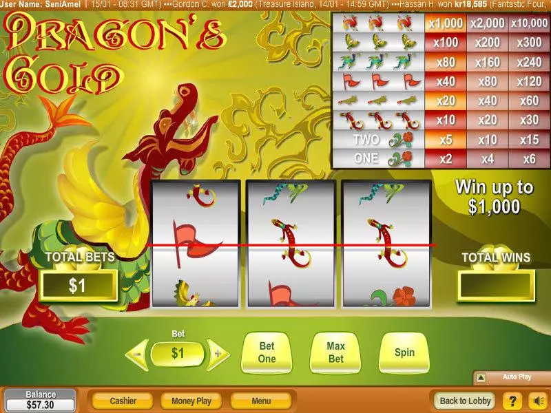 Dragon's Gold  Real Money Slot made by NeoGames - Main Screen Reels
