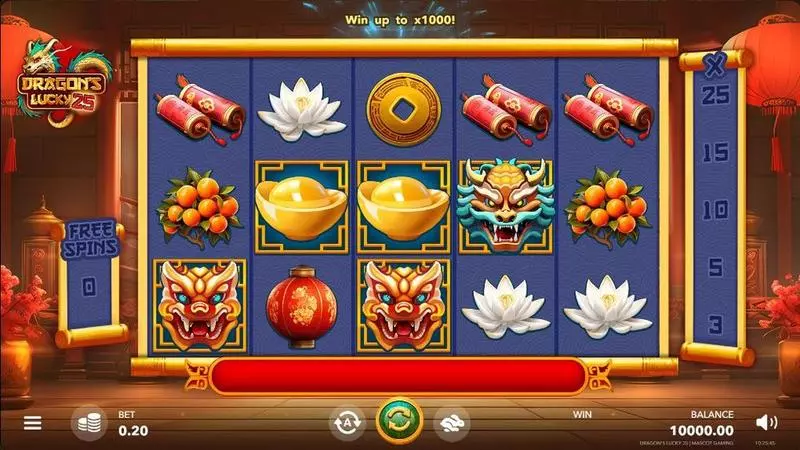 Dragon's Lucky 25  Real Money Slot made by Mascot Gaming - Main Screen Reels