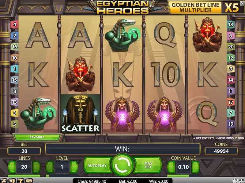 Egyptian Heroes  Real Money Slot made by NetEnt - Main Screen Reels
