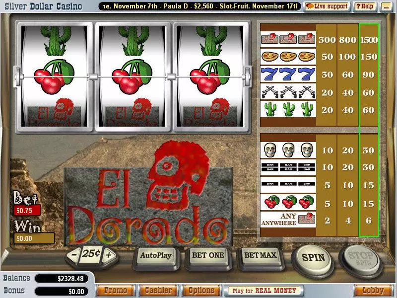 El Dorado  Real Money Slot made by Vegas Technology - Main Screen Reels