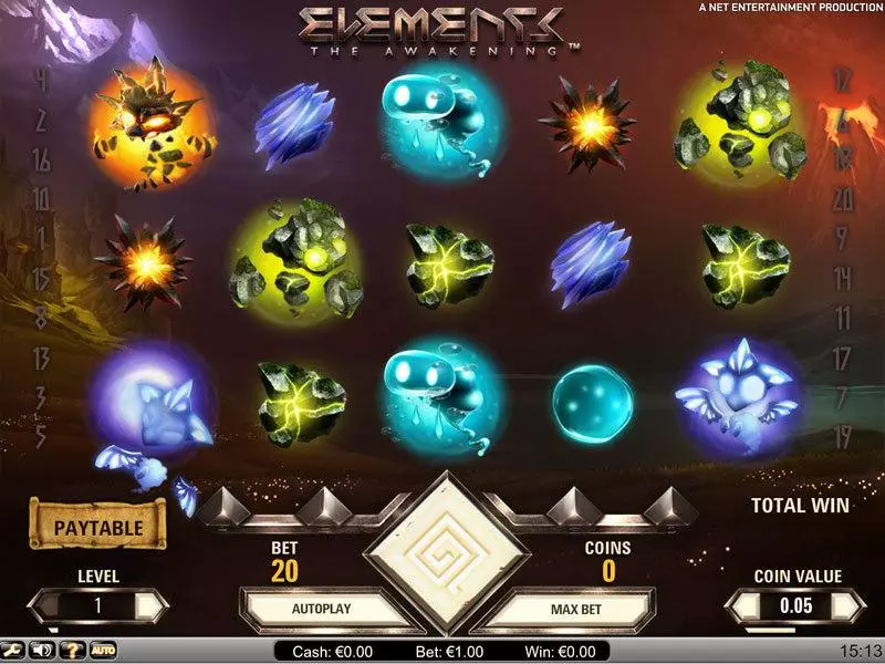 Elements  Real Money Slot made by NetEnt - Main Screen Reels