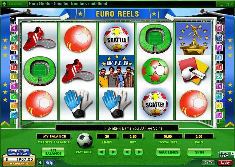 Euro Reels  Real Money Slot made by 888 - Main Screen Reels