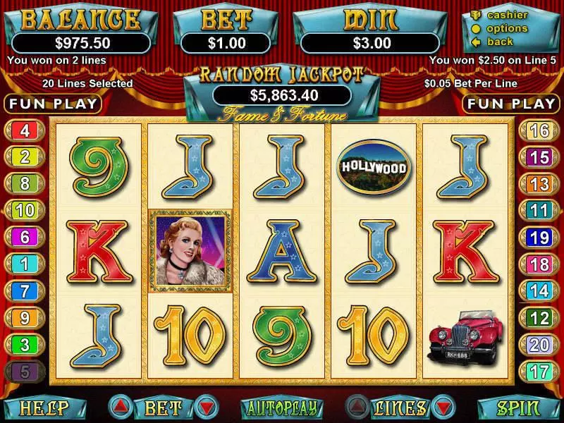 Fame and Fortune  Real Money Slot made by RTG - Main Screen Reels