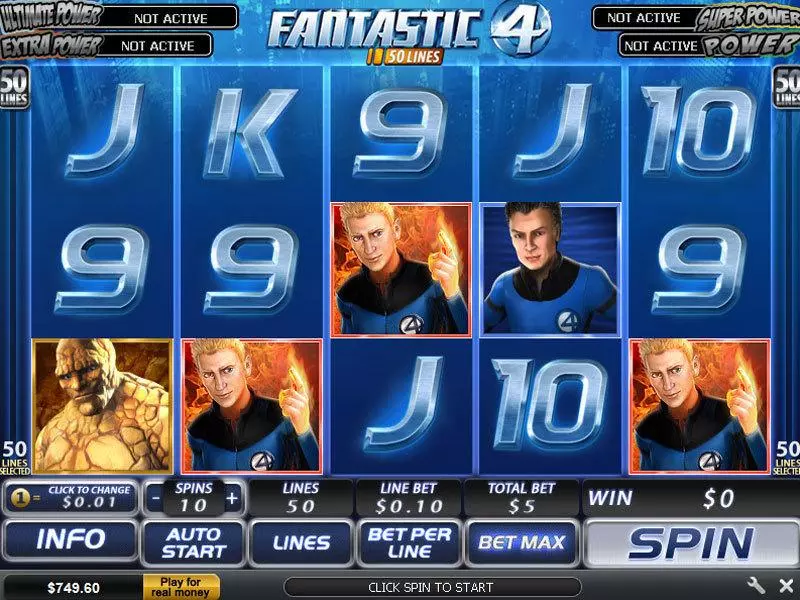 Fantastic Four 50 Line  Real Money Slot made by PlayTech - Main Screen Reels