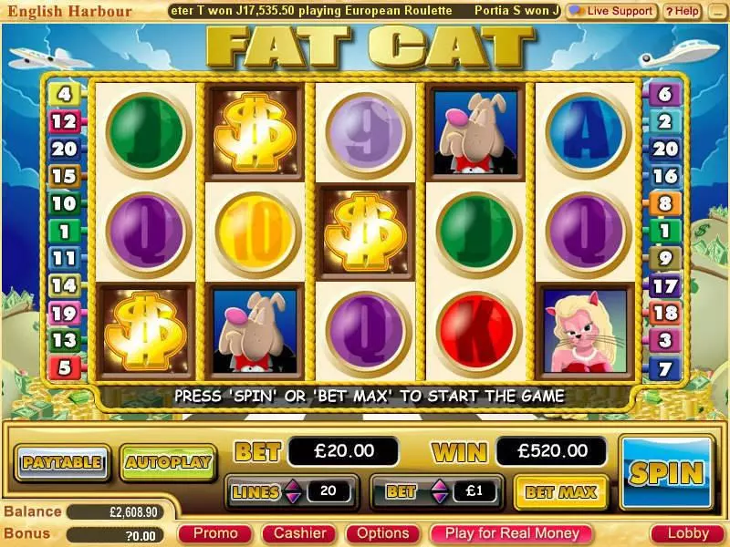 Fat Cat  Real Money Slot made by WGS Technology - Main Screen Reels