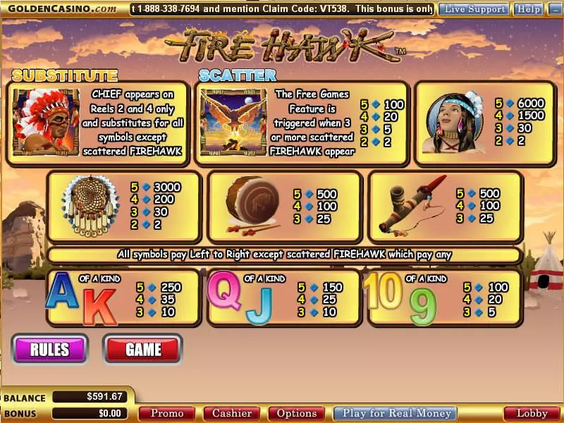 Fire Hawk  Real Money Slot made by WGS Technology - Info and Rules