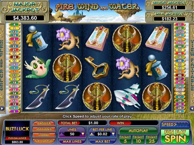 Fire, Wind and Water  Real Money Slot made by NuWorks - Main Screen Reels