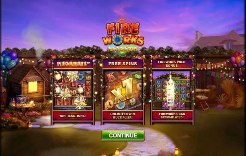 Fireworks Megaways  Real Money Slot made by Big Time Gaming - Introduction Screen