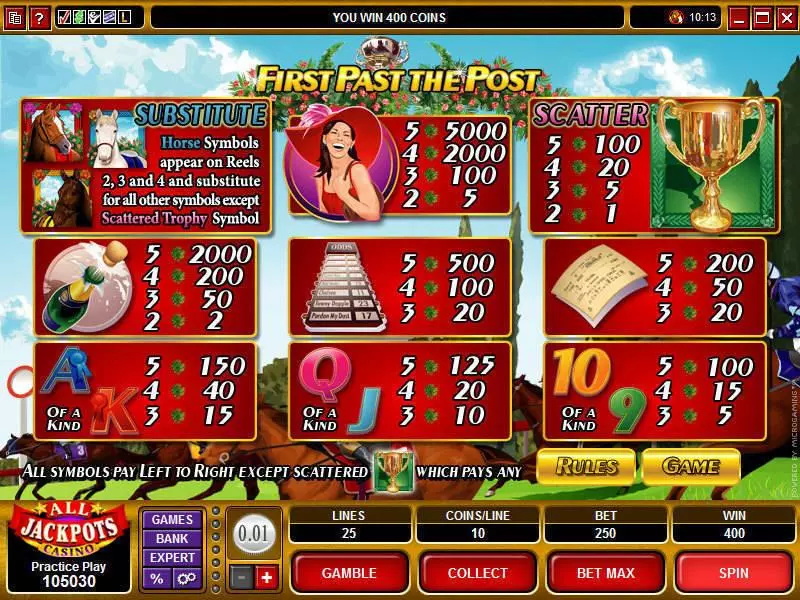 First Past The Post  Real Money Slot made by Microgaming - Info and Rules
