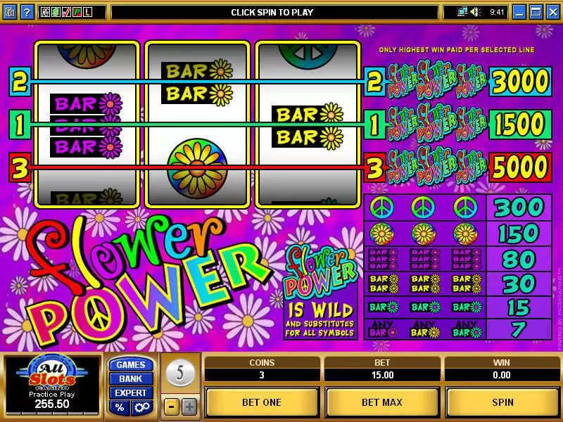 Flower Power  Real Money Slot made by Microgaming - Main Screen Reels